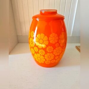 Vintage Mcm Bartlett Collins Glass Cookie Jar Orange Yellow Daisies